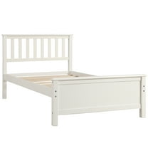 Cterwk Twin Size Wood Platform Bed with Headboard,Footboard and Wood Slat Support, White