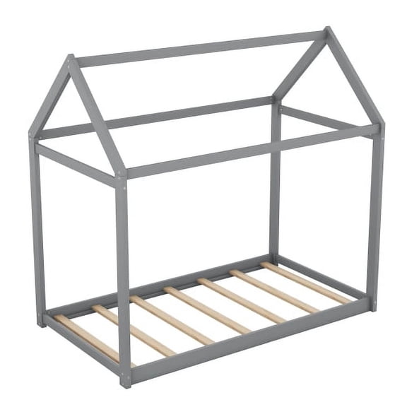 Cterwk Twin Size Wooden House Bed Frame for Living Room, Bedroom, Gray