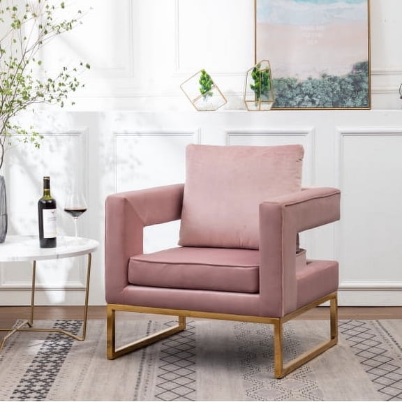 Cterwk Upholstered Accent Chair with Metal Base, Armchair for Living Room, Dining Room, Office, Pink