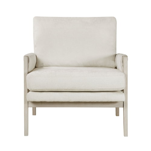 Cterwk Upholstered Accent Chair with Wood Frame, Chenille Fabric Armchair for Living Room, Bedroom, Office, Cream White