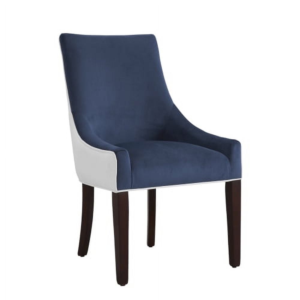Elegant Parsons High-Back Arm Chair in Navy Blue with Walnut Legs