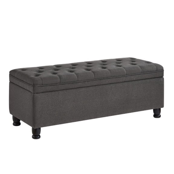 Cterwk Upholstered Storage Bench with Wooden Legs, Linen Storage Ottoman for Bedroom, Living Room, Dark Gray