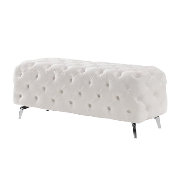 Cterwk Upholstered Velvet Ottoman Bench for Entryway Living Room Bedroom, White