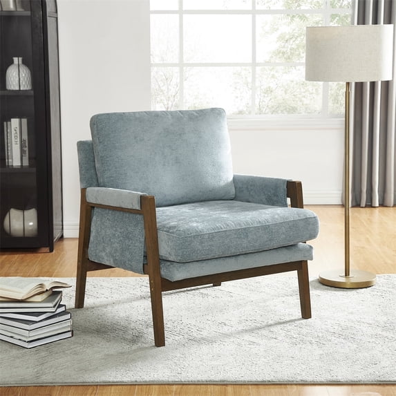 Cterwk Velvet Accent Chair with Wood Frame, Modern Armchair for Living Room, Office, Blue