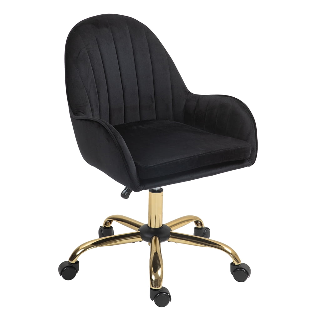 Black Velvet Swivel Office Chair with Gold Metal Base