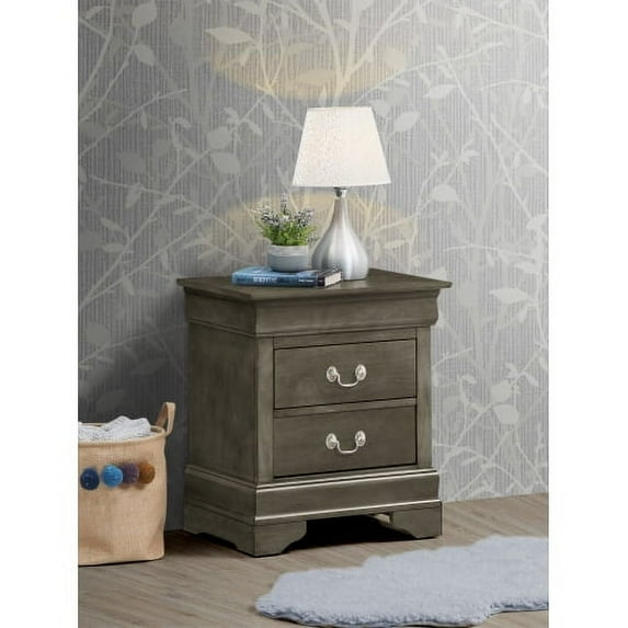 Cterwk Wood Beside Table with Handle, 2 Drawer Nightstand for Living Room, Bedroom, Gray