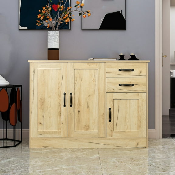 Cterwk Wood Buffet Sideboard with 2 Doors 1 Storage and 2 Drawers Storage Cabinet, Light Brown