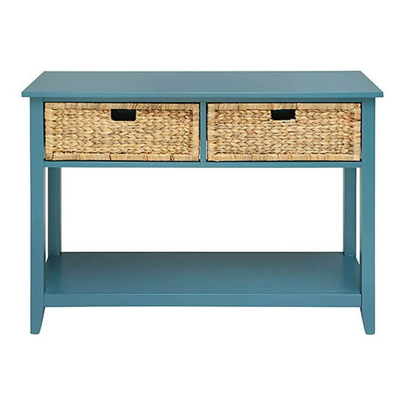 Cterwk Wood Console Table with Bottom Shelf and 2 Basket, Teal Blue