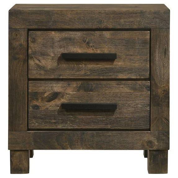 Cterwk Wood End Table Bedside Table with Handle, 2 Drawer Nightstand for Living Room, Bedroom, Brown