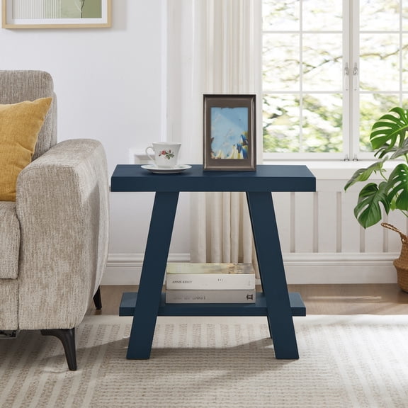 Cterwk Wood End Table Side Table with Open Shelf, Rectangle Coffee Table for Living Room, Office, Navy Blue