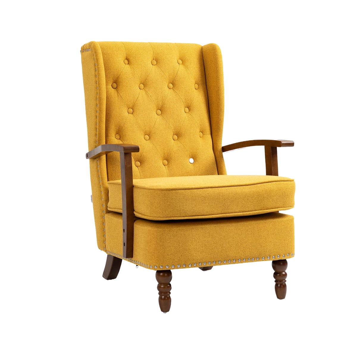 Cterwk Wood Frame Armchair, Linen Accent Chair Lounge Chair for Living