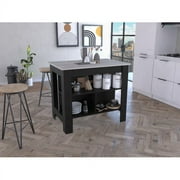 Cterwk Wood Kitchen Island with 3 Shelves, Black + Gray