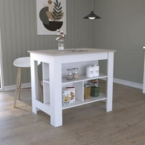 Cterwk Wood Kitchen Island with 3 Shelves, Light Gray White