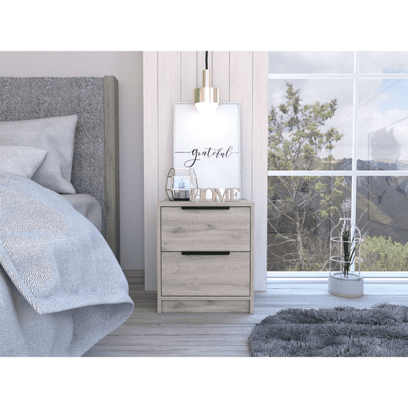 Cterwk Wood Nightstand with 2 Drawers, Beside Table for Home, Bedroom, Office, Light Gray