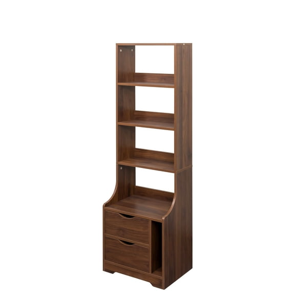 Cterwk Wood Nightstand with Bookshelf and 2 Drawers, Perfect for Bedroom, Living Room, Office, White