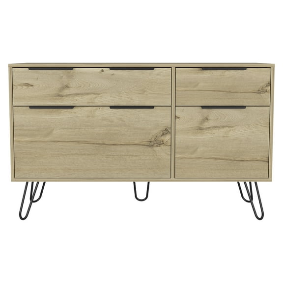 Cterwk Wood Storage Cabinet with Handle and Metal Legs, 4 Drawers Dresser for Living Room, Bedroom, Light Brown