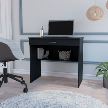 Cterwk Wood Storage Computer Desk with Drawer and Shelf, Black