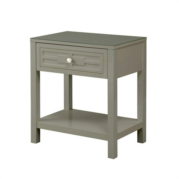 Cterwk Wooden End Side Table Nightstand with Glass Top and Drawer, Gray