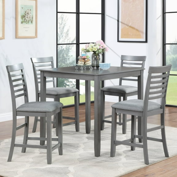 Cterwk Wooden Tabletop Dining Table with 4 Pack Chair, Square Dining Desk Chair for Dining Room, Living Room, Gray