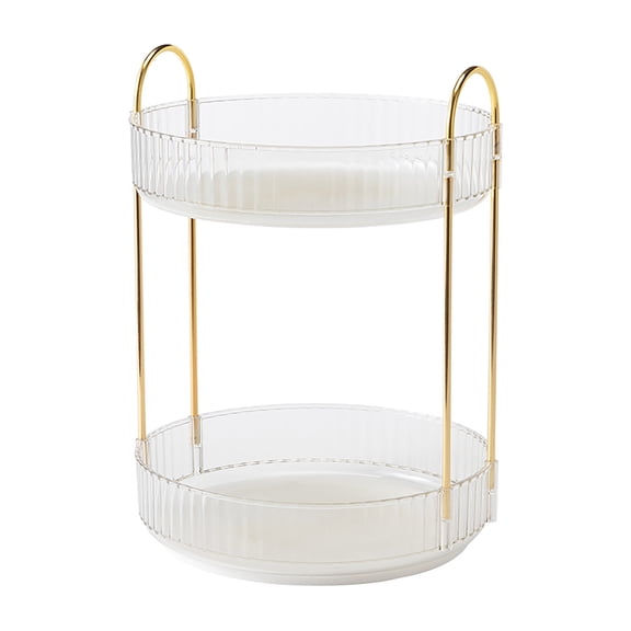 Cthrlog 2-Tier Rotating Bathroom Counter Organizer Transparent Vanity Storage Rack with Non-Perforated Shelves for Perfume Cosmetics Makeup Kitchen Countertop Organization, 1 PC
