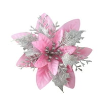 Cthrlog 6 Pcs Pink Glitter Poinsettia 5.5" Artificial Flowers Christmas with Clips Stems Xmas Tree Ornaments for Wedding Party Wreath Decoration