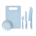 thumbnail image 1 of Cthrlog Children's Plastic Cutting Knife Set Safe Fruit Slicing Tools for Kids Kitchen Learning Teaching Kit with Board Plates Fork Blue 2 Knives 2 Plates 1 Fork 1 Board, 1 of 6