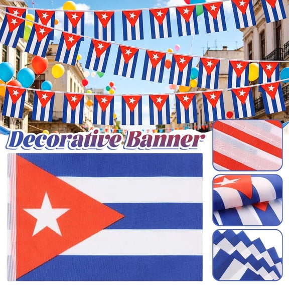 Cthrlog Cuban Flag String Banner 14x21cm Fan Flags for Sports Events, Party Decorations – 10m/30 Pieces to Cheer and Decorate Stadiums, Homes, Festivals