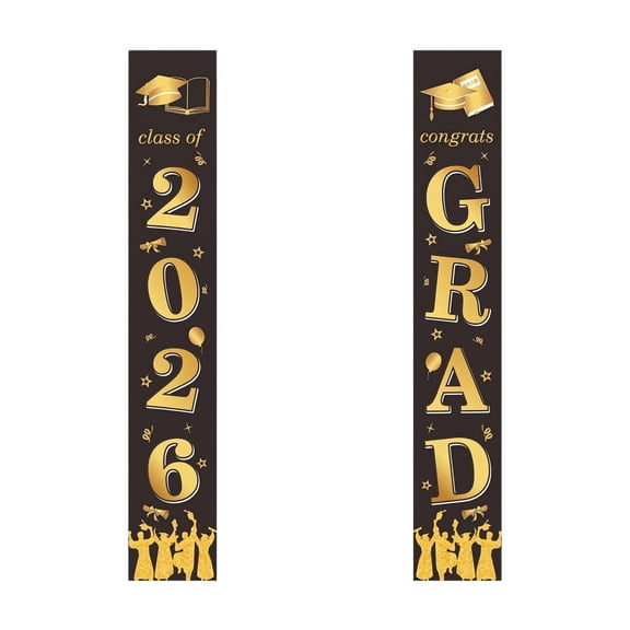 Cthrlog Graduation Decorations 2026 Graduation Party Decorations Door Flag Hanging Banner for College High School Graduates Celebration Supplies Gold Black Design