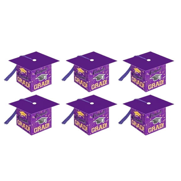 Cthrlog Graduation Doctoral Cap Candy Box Bags Surprise Gift Packaging for Graduation Party Decorations 2026 Graduation Gifts Storage Pouches Purple 6pcs Set