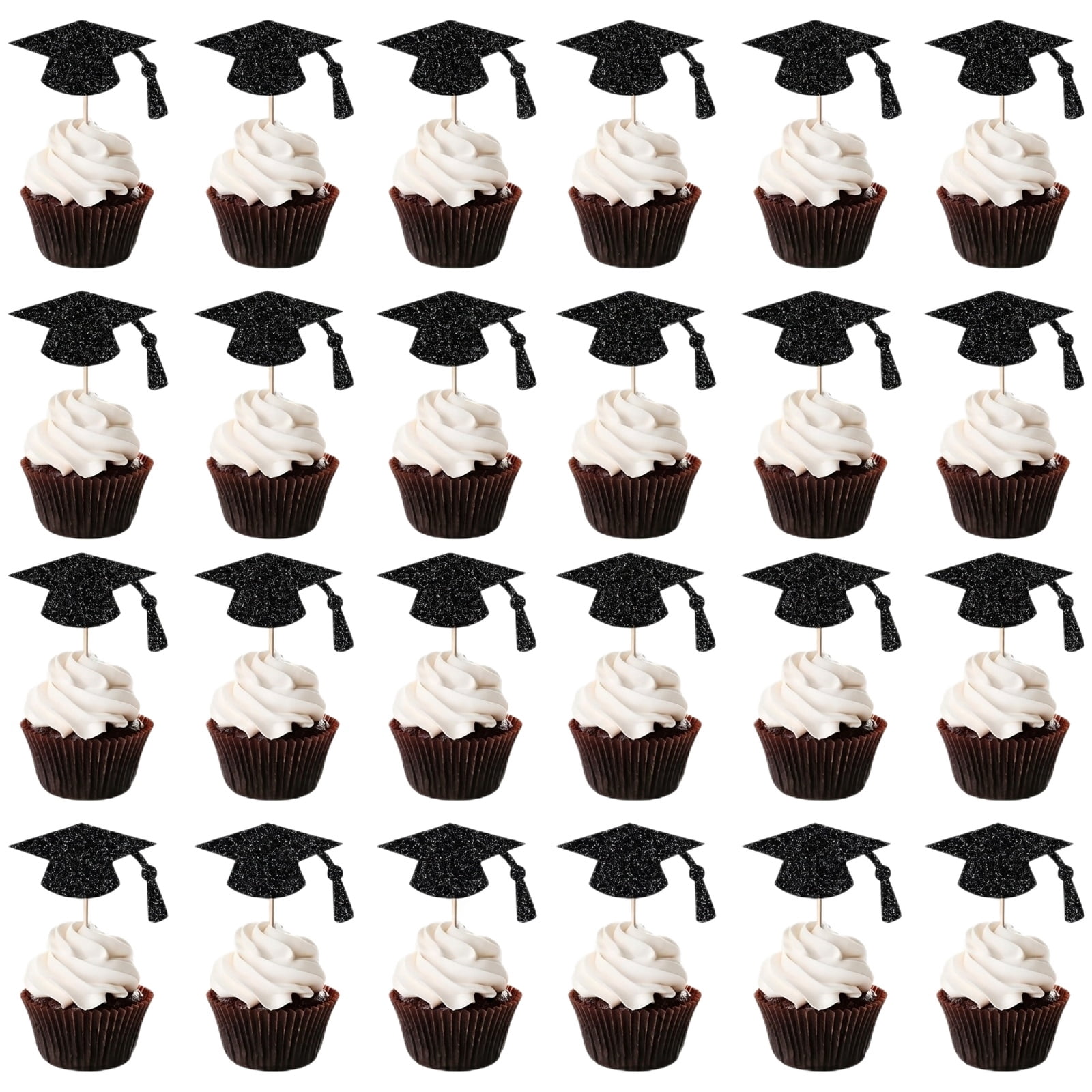 Cthrlog Graduation Party Decorations 2026 Graduation Decorations Doctoral Hat Cake Plaque Set for Graduation Gifts and Celebration Events 24PCS Black Tassel Cake Topper Signs