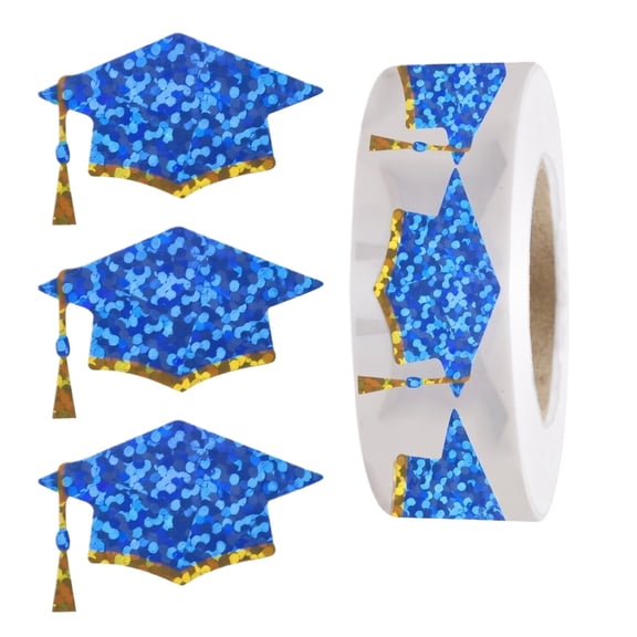 Cthrlog Graduation Stickers 2026 Party Decorations Round Laser Adhesive Labels for Graduation Celebration Gifts Sealing Tags 500pc Roll Blue Cap Design