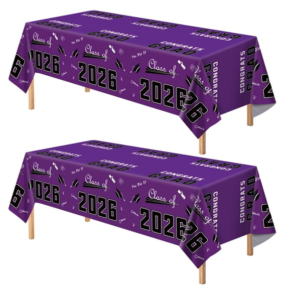 Cthrlog Graduation Tablecloth Digital Printed Congrats Grad Party Decoration Purple 140x300cm for Graduation Celebration Home Event Decor