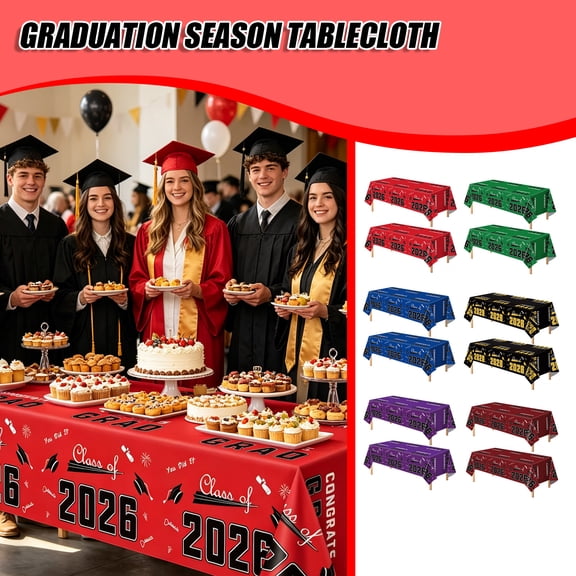 Cthrlog Graduation Tablecloths, Black and Gold Graduation Decorations 2026, Graduation Tablecloths, Congrats Grad Plastic Disposable Table Cover for Grad Party Decorations Class 140*300cm Wine