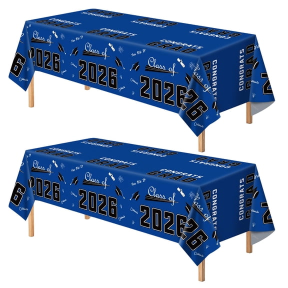 Cthrlog Graduation Theme Tablecloth Digital Printing Decor for Graduation Party Celebration Blue 140x300cm Table Cover for College High School Graduates Outdoor Indoor Decoration
