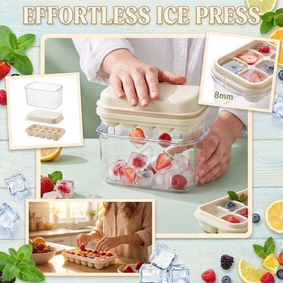 Cthrlog Ice Cube Tray - Freezer Ice Tray Ice Mold Ice Maker for Drinks Whiskey Beer Cocktail Coffee, Transparent Sealed Lid Design for Keep Ice Clean Multicolor