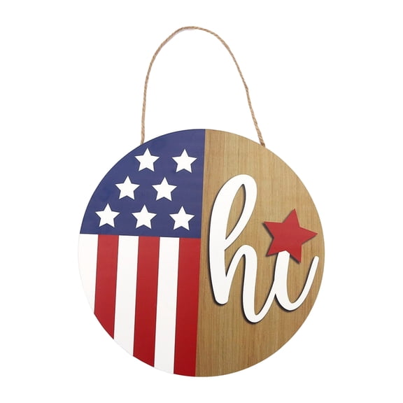 Cthrlog Independence Day Wooden Welcome Sign – Patriotic USA Door Hanging Plaque for Porch & Home Decor, 4th of July Decoration, American Flag Theme, Natural Wood Craft