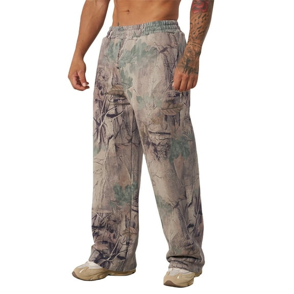 Cthrlog Mens Baggy Camo Graphic Print Sweatpants Athletic Elastic Waist Pants Casual Wide Leg Lounge Streetwear Sweatpants with Pockets Gray 003