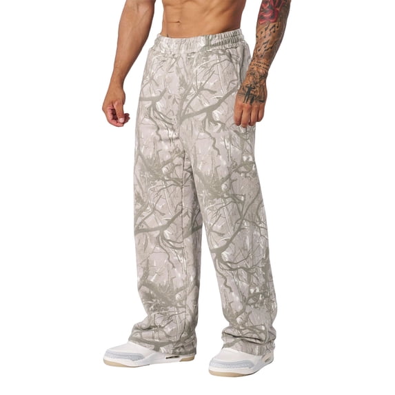 Cthrlog Mens Baggy Camo Graphic Print Sweatpants Joggers Workout Elastic Waist Pants Casual Wide Leg Oversized Sweatpants with Pockets Green 001