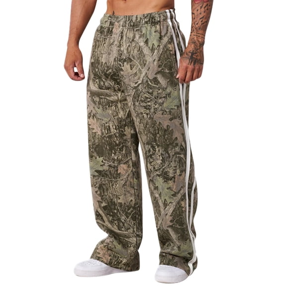 Cthrlog Mens Baggy Pants Casual Camo Graphic Print Streetwear Pants Joggers Workout Elastic Waist Wide Leg Pants Oversized with Pockets Army Green 002