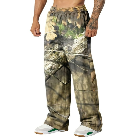 Cthrlog Mens Baggy Pants Casual Camo Graphic Print Sweatpants Workout Athletic Joggers Elastic Waist Wide Leg Pants Vintage with Pockets Mint Green 006