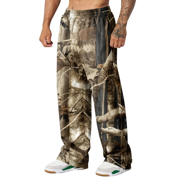 Cthrlog Mens Camo Graphic Leaf Print Baggy Sweatpants Joggers Workout Elastic Waist Pants Casual Wide Leg Vintage Streetwear Sweatpants with Pockets Mint Green 007