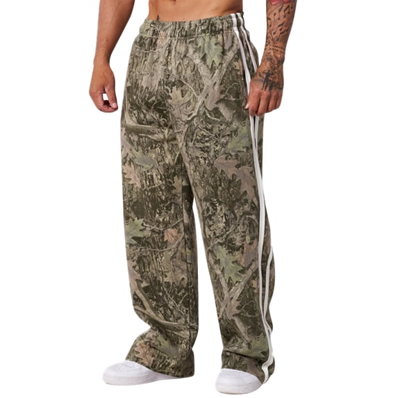 Cthrlog Mens Sweatpants Casual Camo Graphic Leaf Print Sweatpants Athletic Elastic Waist Wide Leg Pants Funny with Pockets Army Green 002