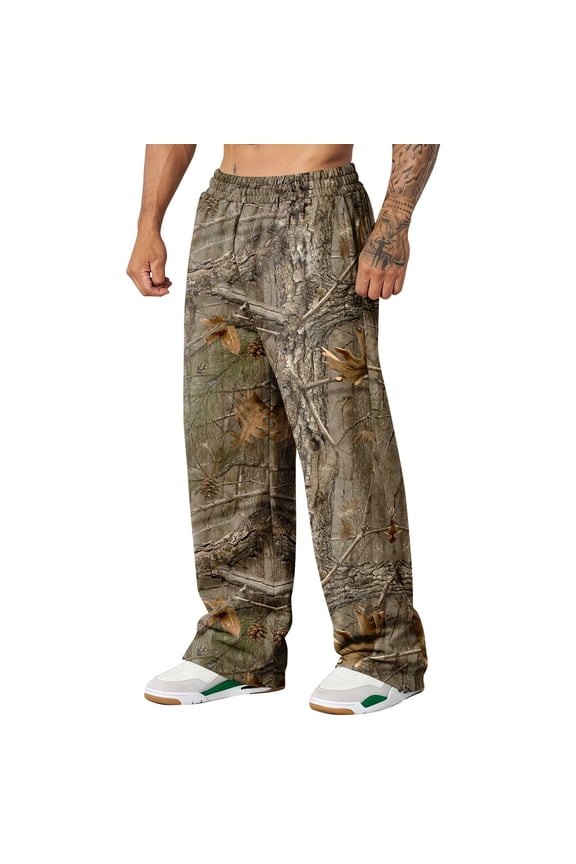 Cthrlog Mens Sweatpants Casual Camo Graphic Print Streetwear Pants Joggers Workout Elastic Waist Wide Leg Pants Oversized with Pockets Dark Green 007