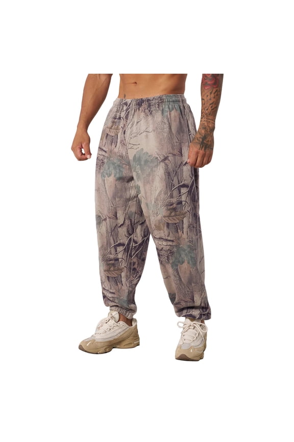 Cthrlog Mens Sweatpants Casual Camo Graphic Print Sweatpants Athletic Elastic Waist Wide Leg Pants Y2k with Pockets Brown 004