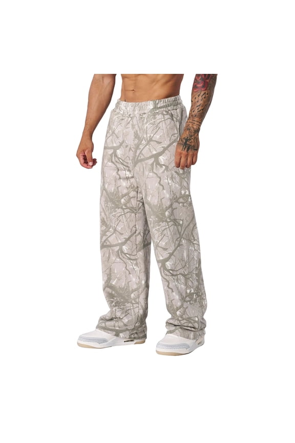Cthrlog Mens Sweatpants Casual Camo Leaf Print Streetwear Sweatpants Workout Athletic Joggers Elastic Waist Wide Leg Pants Lounge with Pockets Green 001
