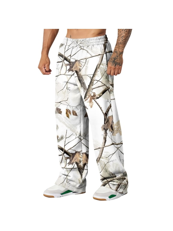Cthrlog Mens Sweatpants Casual Camo Print Streetwear Pants Athletic Elastic Waist Wide Leg Pants Lounge with Pockets White 005