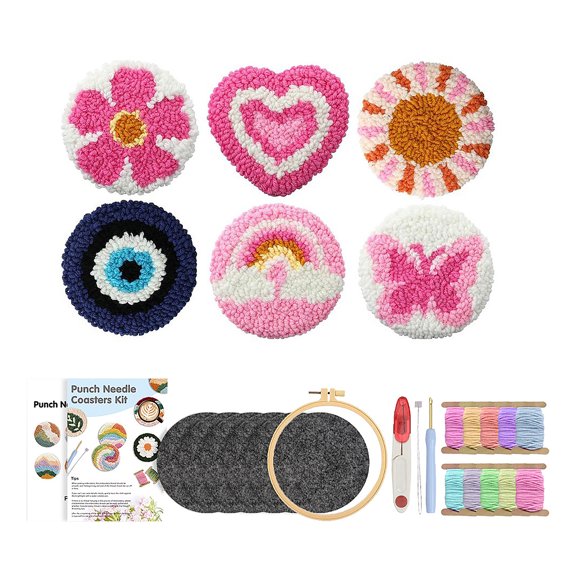 Cthrlog Mushroom Embroidery Coaster Set for Home Decor Drink Protection Woven Cotton Coasters Coffee Table Decor Handmade Craft Kit for DIY Enthusiasts and Gift Givers B