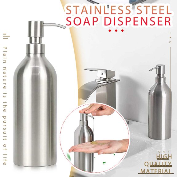 Cthrlog Stainless Steel Soap Dispenser Liquid Hand Wash Bottle Pump Container for Bathroom Kitchen Countertop 10oz Metal Refillable Shampoo Lotion Dispenser