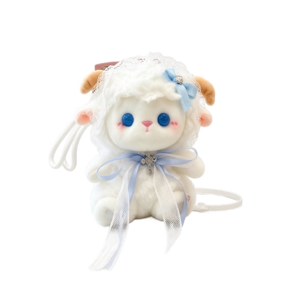 Cthrlog Stuffed Animal Plushies Bedtime Soft Plush Toy Weighted Stuffed Animals Cute Gifts Kawaii Lamb with Strap, Portable Plush for Kids Toddlers Collectors Birthday Christmas