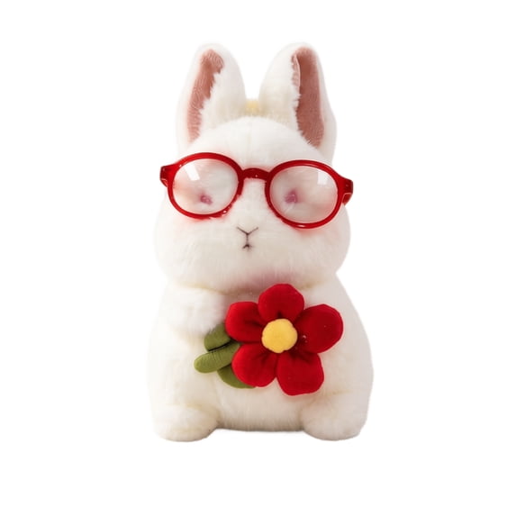 Cthrlog Stuffed Animal Plushies Bedtime Soft Plush Toy Weighted Stuffed Animals Cute Rabbit with Red Glasses Flower Gifts for Kids Birthday
